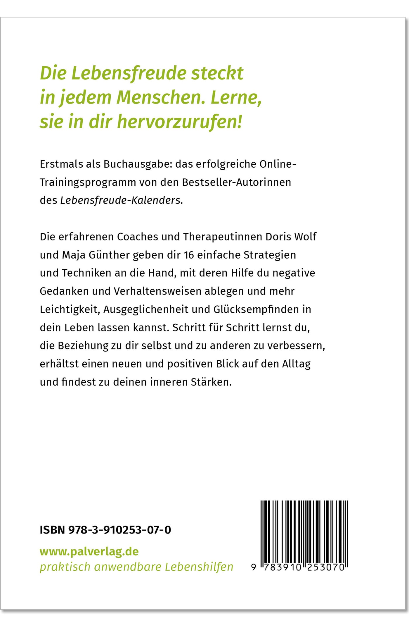 PAL Verlag Doris Wolf Maja Günther Guenther Lebensfreude Training Tipps Glücksempfinden Vitalität Rückseite