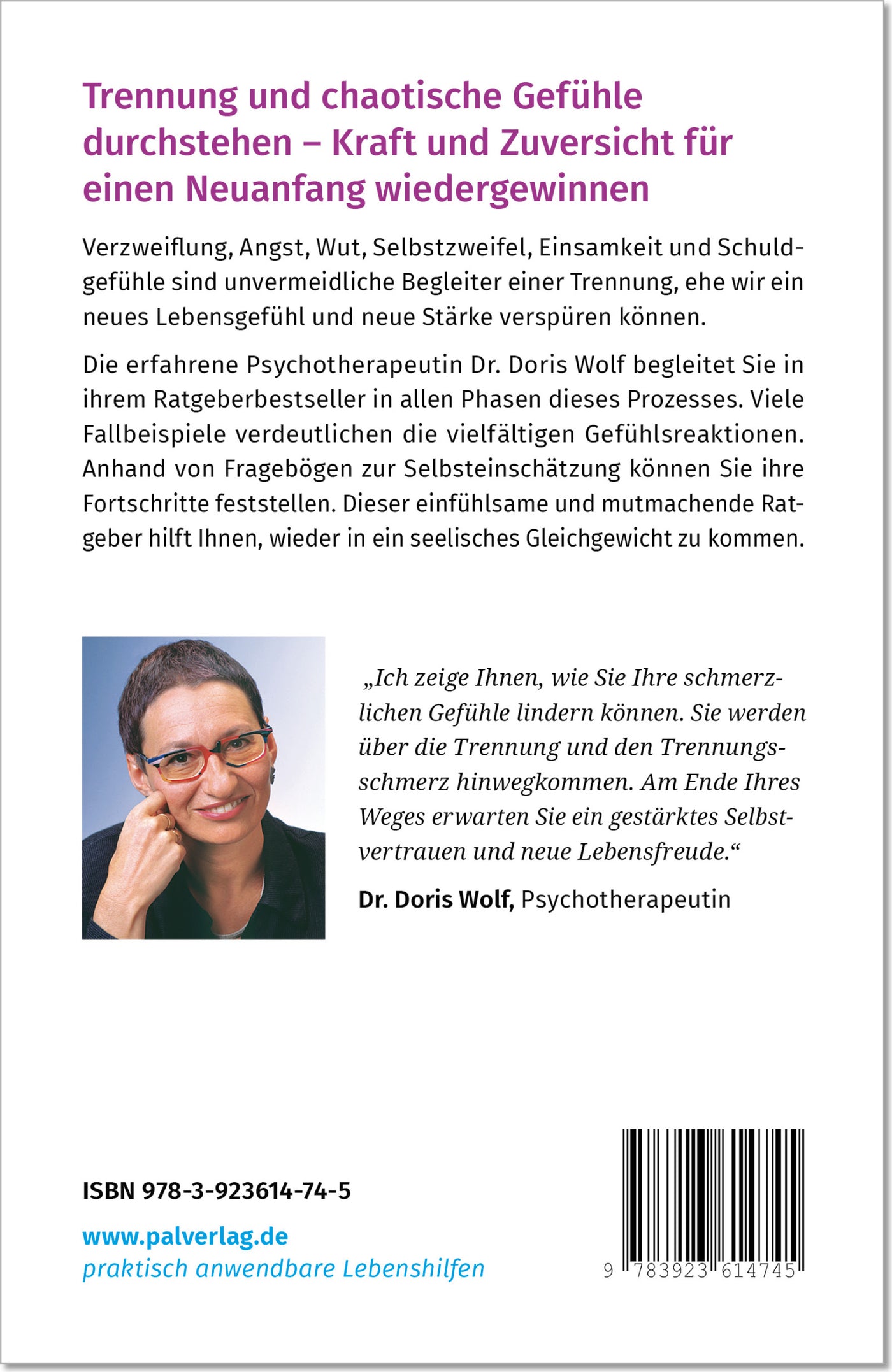 Ratgeber Psychologie Wenn der Partner geht Trennungsschmerz und Liebeskummer bewältigen Doris Wolf PAL Verlag Rückseite