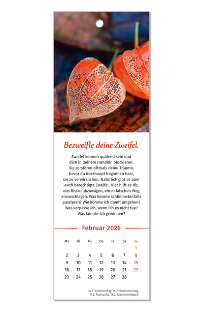 Innenansicht PAL Lebensfreude Lesezeichenkalender mit Denkanstoß "Bezweifle deine Zweifel"