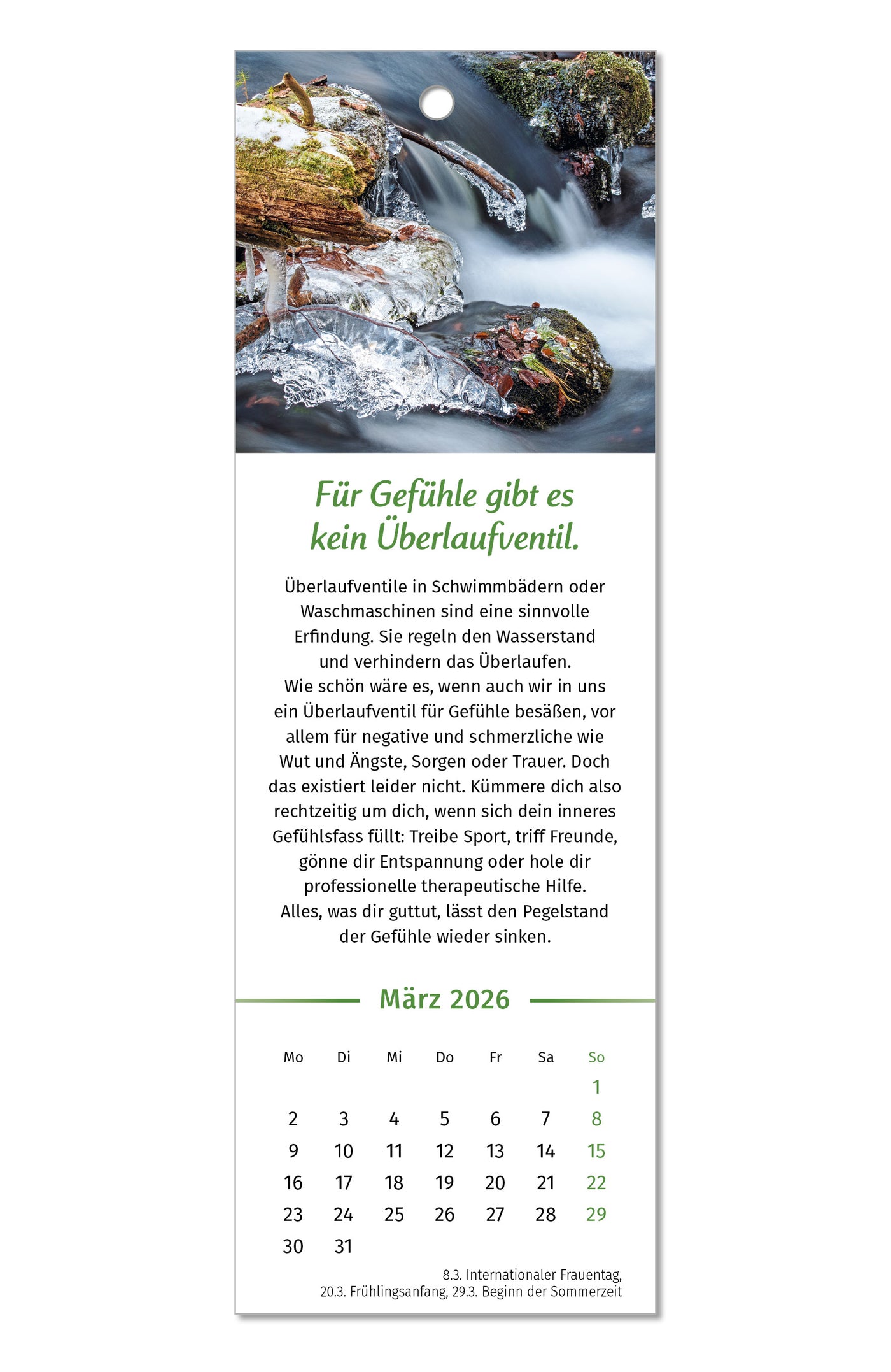 Innenansicht PAL Lebensfreude Lesezeichenkalender mit Denkanstoß "Für Gefühle gibt es kein Überlaufventil"