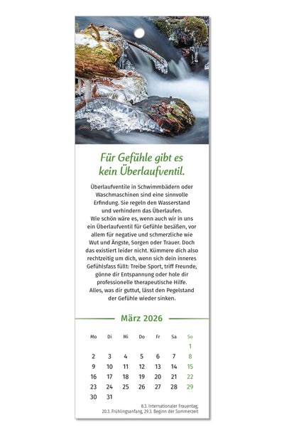 Innenansicht PAL Lebensfreude Lesezeichenkalender mit Denkanstoß "Für Gefühle gibt es kein Überlaufventil"